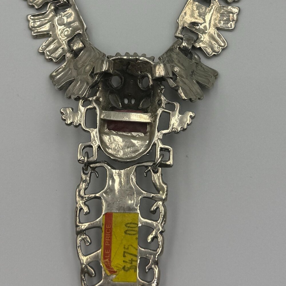 Heavy Sterling Silver Taxco Mexico Eagle Warrior Necklace Carved Amethyst Face - Picture 5 of 6